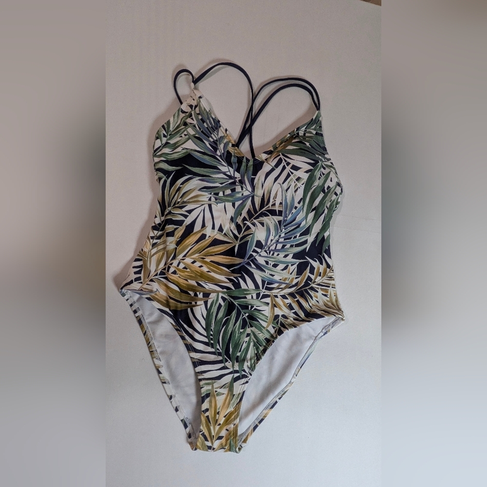 Hurley Tropical Blue Green Brown White Floral One Piece Swimsuit Women Sz L New - Picture 7 of 15